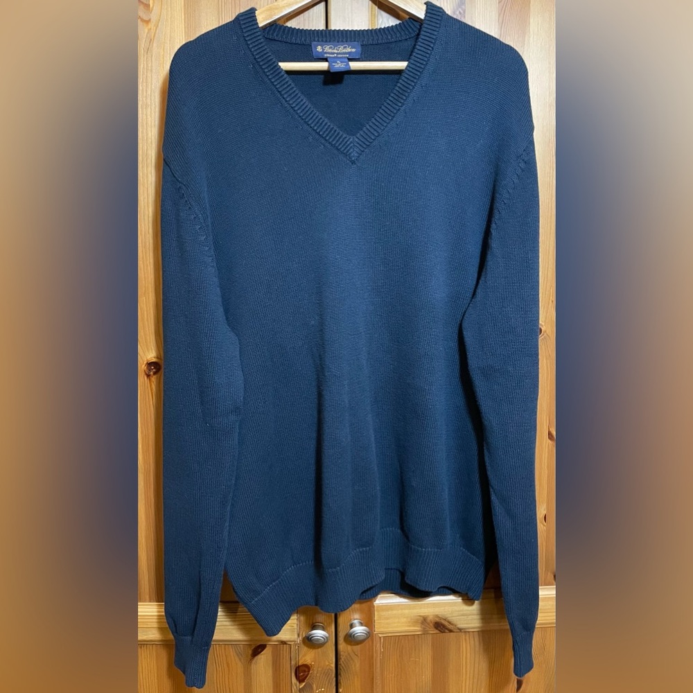 Brooks Brothers Navy Blue sweater Supima Cotton Pullover V Neck Mens XL